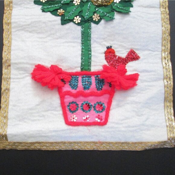 Vintage Finished Christmas Banner Felt Partridge Pear Tree Bucilla Mid Century - Picture 3 of 5